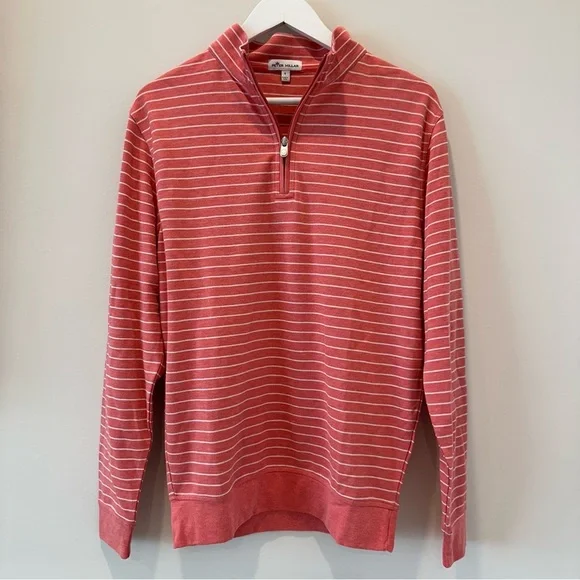 Peter Millar Red White Striped Stripe Quarter Zip QZip Quarterzip Jacket Sweater - Picture 1 of 7